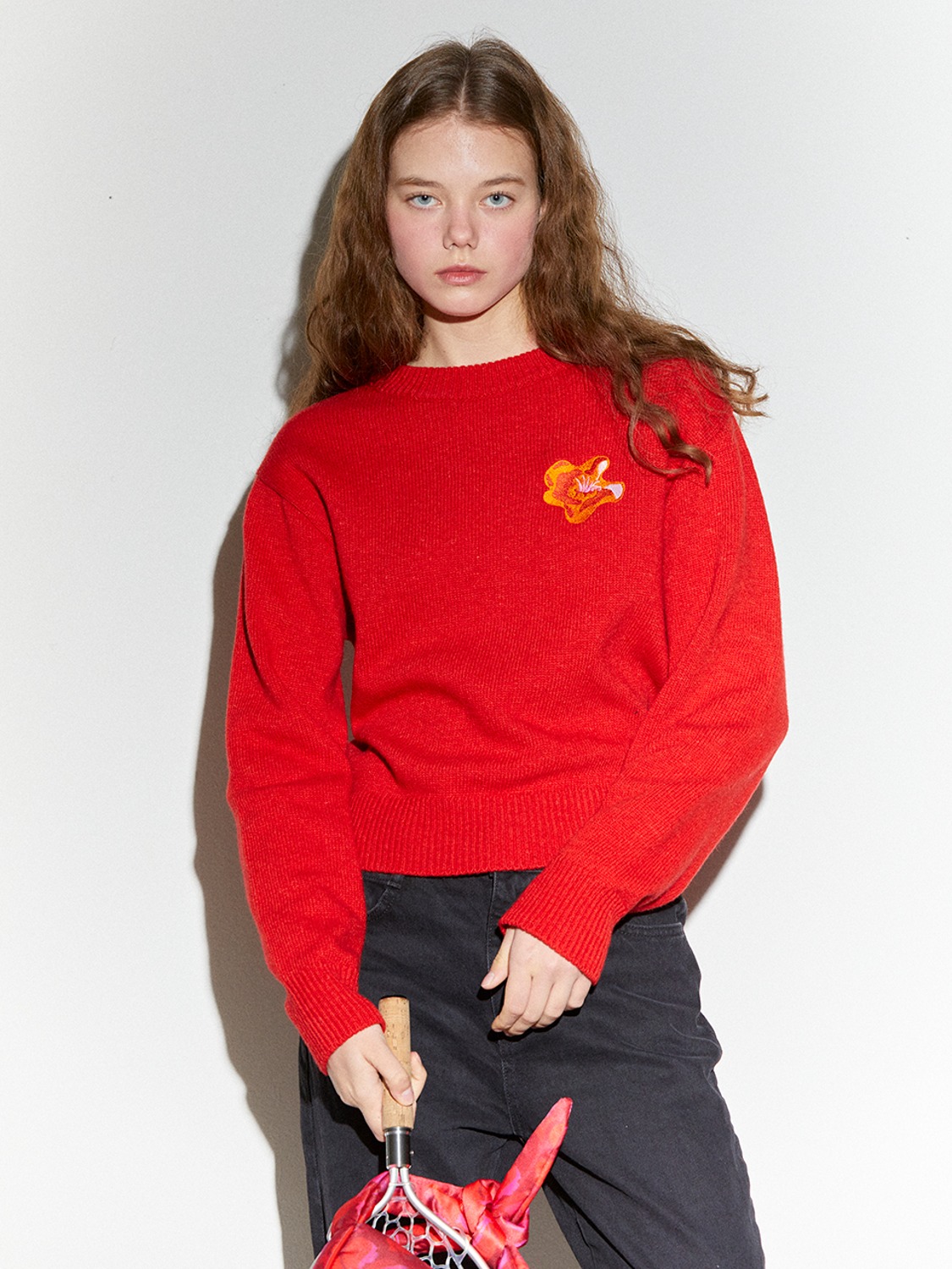 3D POPPY LAMBSWOOL PULLOVER/RED